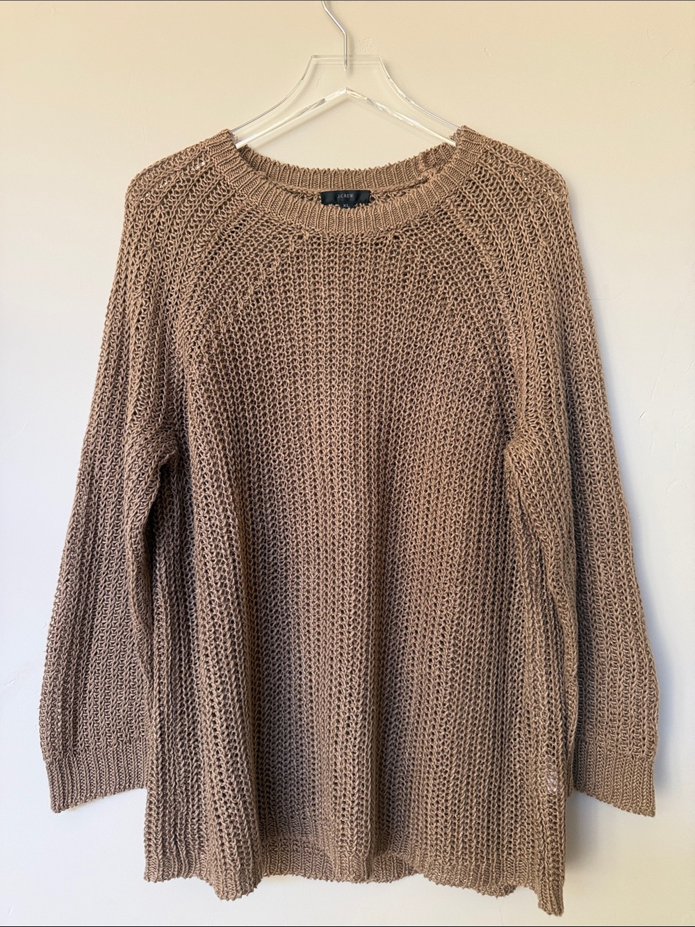 J. Crew  khaki linen loose open weave crewneck sweater s XL